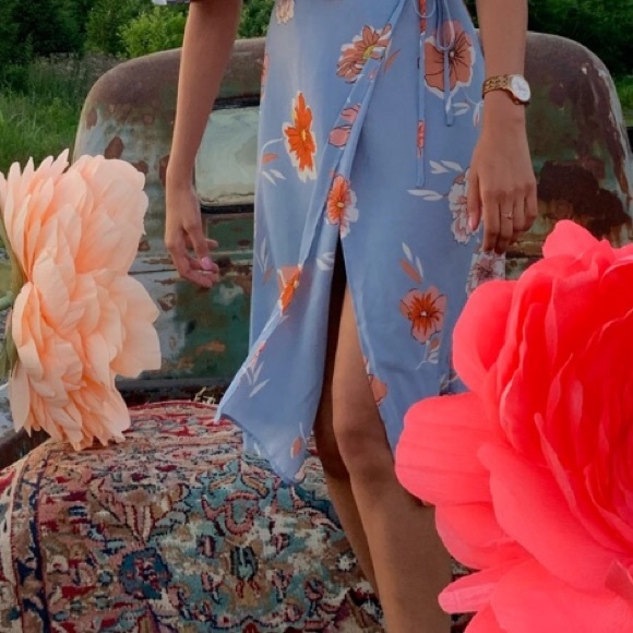 Open Shoulder Floral Wrap Dress - Picture 2 of 6